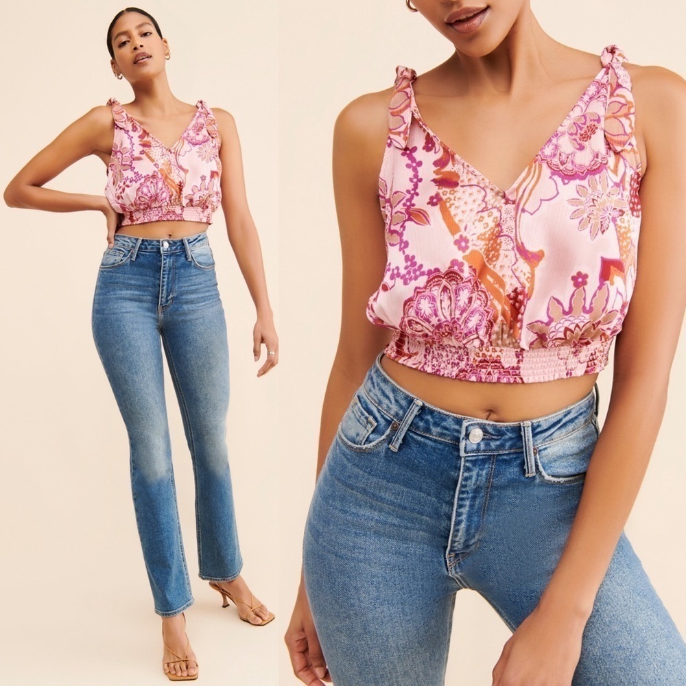 Free People Weekend In Montauk Crop Top in Pink Size Large NWT